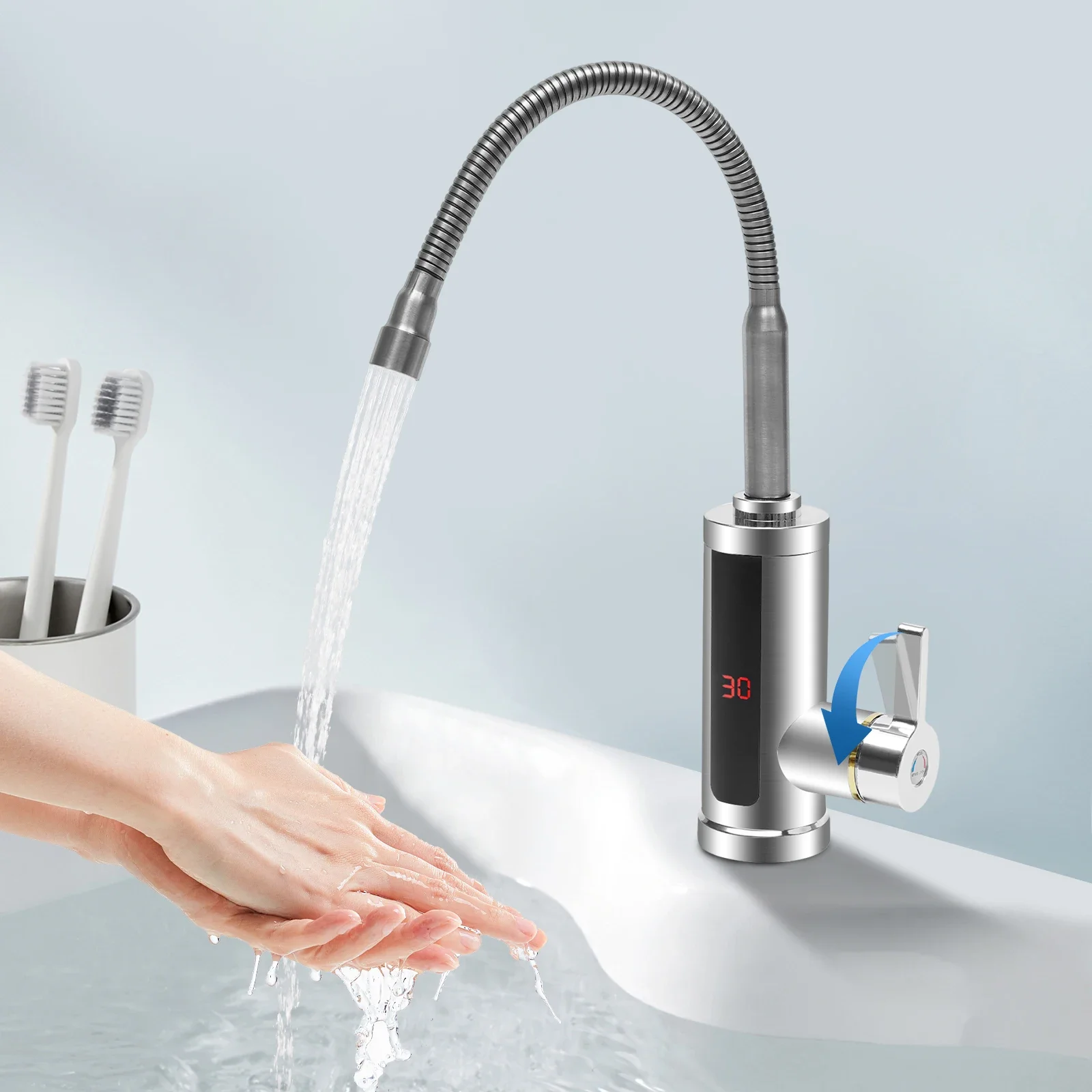 Description Picture 3 of item3000W 220V Electric Kitchen Flow Water Heater Tap Instant Hot Water Faucet Heater Cold Heating Tankless Water Heater with LED