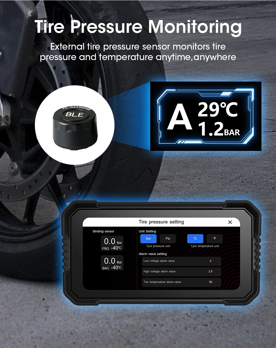 Srnubi 6,25 Zoll Motorrad-GPS-Navigation, kabelloses Carplay, Android Auto, IPX7, wasserdicht, Moto-Monitor, Dual-Bluetooth-Unterstützung, TPMS – Detail 6