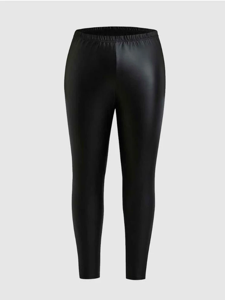 

Finjani Plus Size Solid Elastic Waist Leggings For Women Summer 2023 New Black Anti-glare Legging