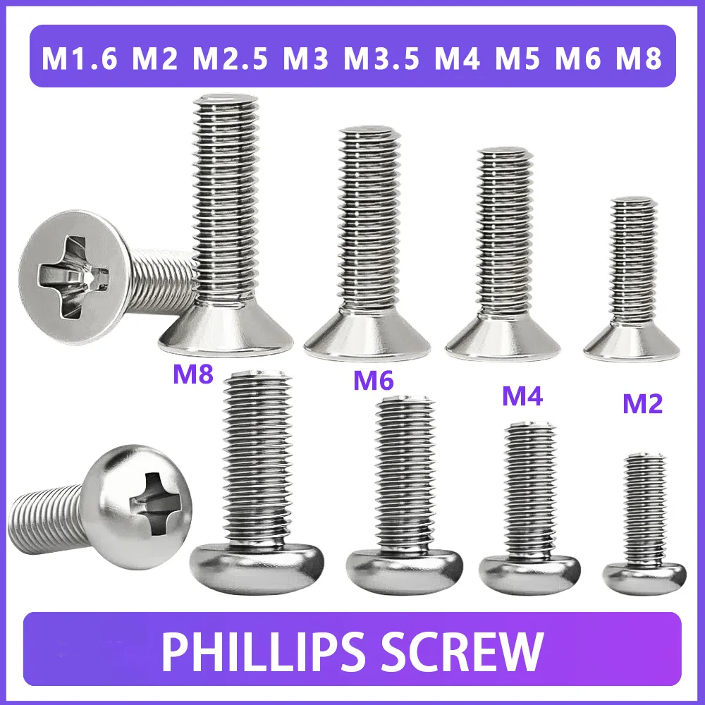 M1.6 M2 M2.5 M3 M3.5 M4 M5 M6 M8 Stainless Steel Cross Recessed Pan/Countersunk Head Screw Phillips TV Computer Furniture Bolts M1.6 M2 M2.5 M3 M3.5 M4 M5 M6 M8 Stainless Steel Cross Recessed Pan/Countersunk Head Screw Phillips TV Computer Furniture Bolts