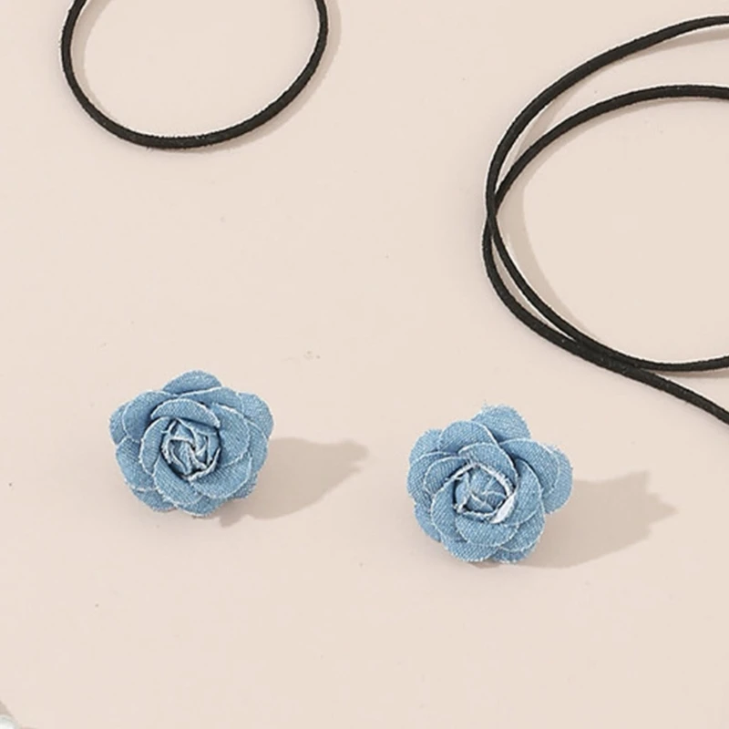 Gothic Big Rose Flower Clavicle Chain Necklace Earrings Lace Up Choker Necklace 5