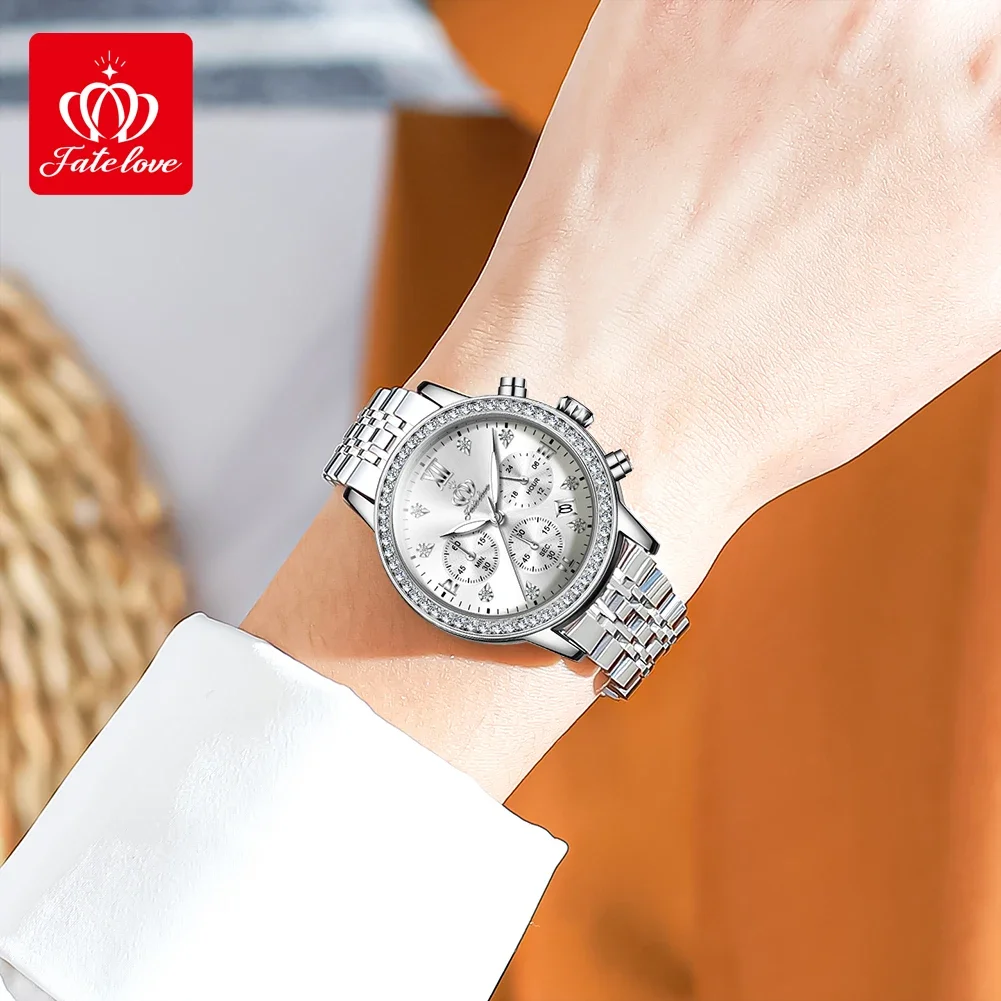 Fate Love 881 Luxury Quartz Watch For Women Waterproof Luminous Steel Strap Wristwatches Chronograph Original Women's Watches