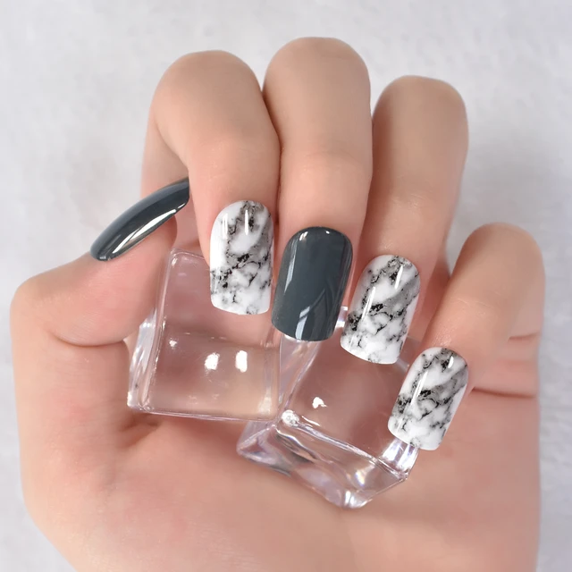 Try This Nature-Inspired Black Marble Stone Mani | Nailpro