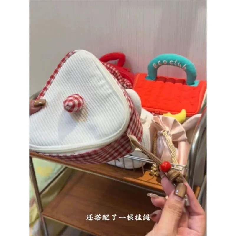 JIAERDI Sweet Cute Cake Plaid Red Storage Bag Women Travel Portable Handle Wash Bag Hot Girls Harajuku Aesthetic Camera Mini Bag