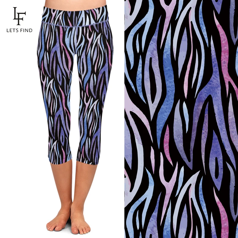 LETSFIND Summer New Sexy Zebra Printed Women Capri Leggings Fashion Fitness Stretch High Waist  Mid-Calf Women Pants