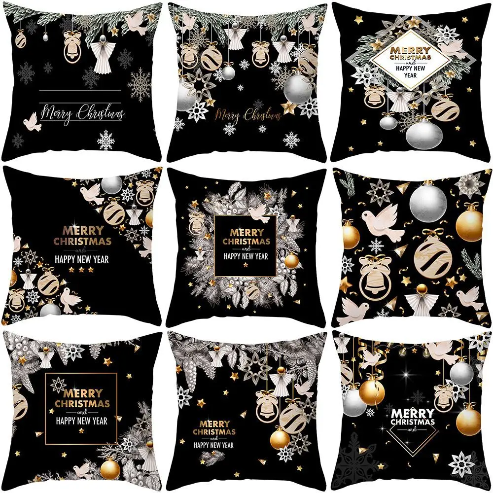 

45cm Black Christmas Pillow Case Bell Ball Home Decor Pendant Decoration Happy New Year Noel Naveda Gift