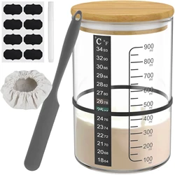 9 - Piece Reusable Glass Sourdough Fermentation Jar Kit - 900ML Wide Mouth Container (Set C)