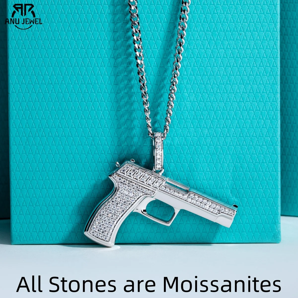 AnuJewel Moissanite Gun Pendant Edgy Hip Hop Necklace 925