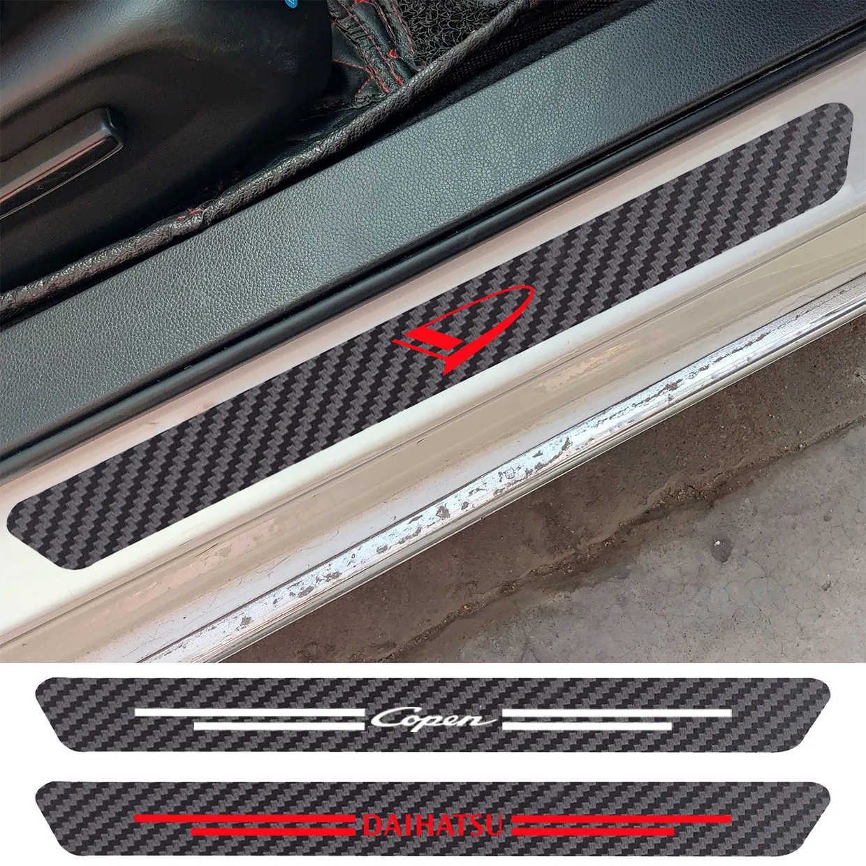 4Pcs Car Door Threshold Sill Carbon Fiber Sticker For Daihatsu Altis Ayla Copen Mira Move Terios Tanto Trevis Xenia Accessories