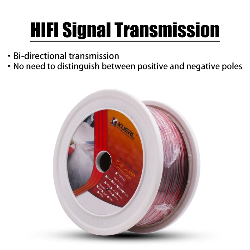 50m 2 Pin Electrical Wire 16/18GA Red Blue Flat Ribbon Audio Core Wire PVC Copper-Clad Aluminum Car Speaker Cables For Car Audio