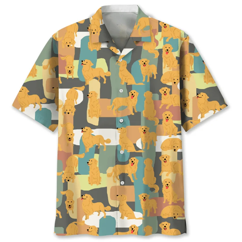 

Summer Dog Graphics Hawaiian Shirts For Men 3D Printed Animal Short Sleeve Street Button Blouse Women Y2k Oversized Lapel Shirt