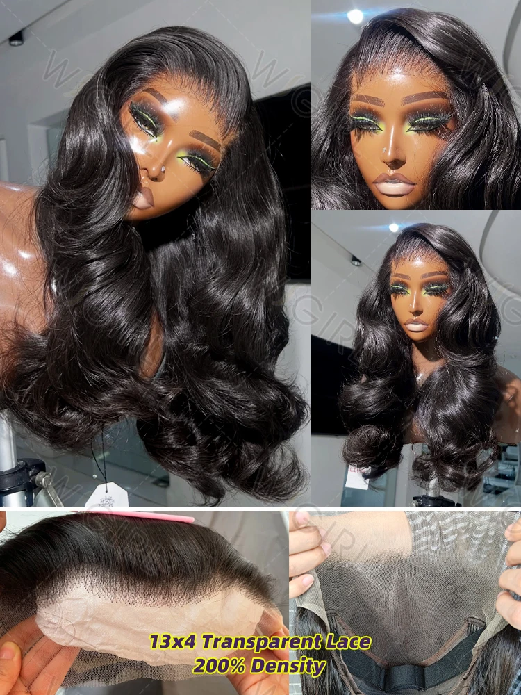 Human Hair Wig 200 Density 30 36 Inch 13x6 HD Transparent Body Wave Lace Front Brazilian Wavy 13x4 Lace Frontal