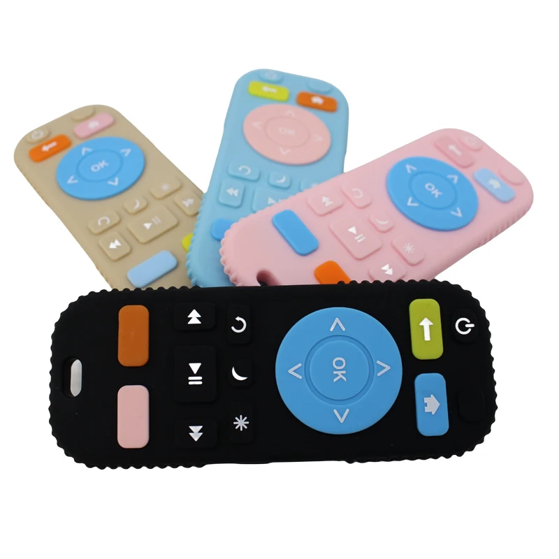 Baby silicone remote control teether baby anti-eating hand teething stick cartoon soothing teething toys cognitive teething toy