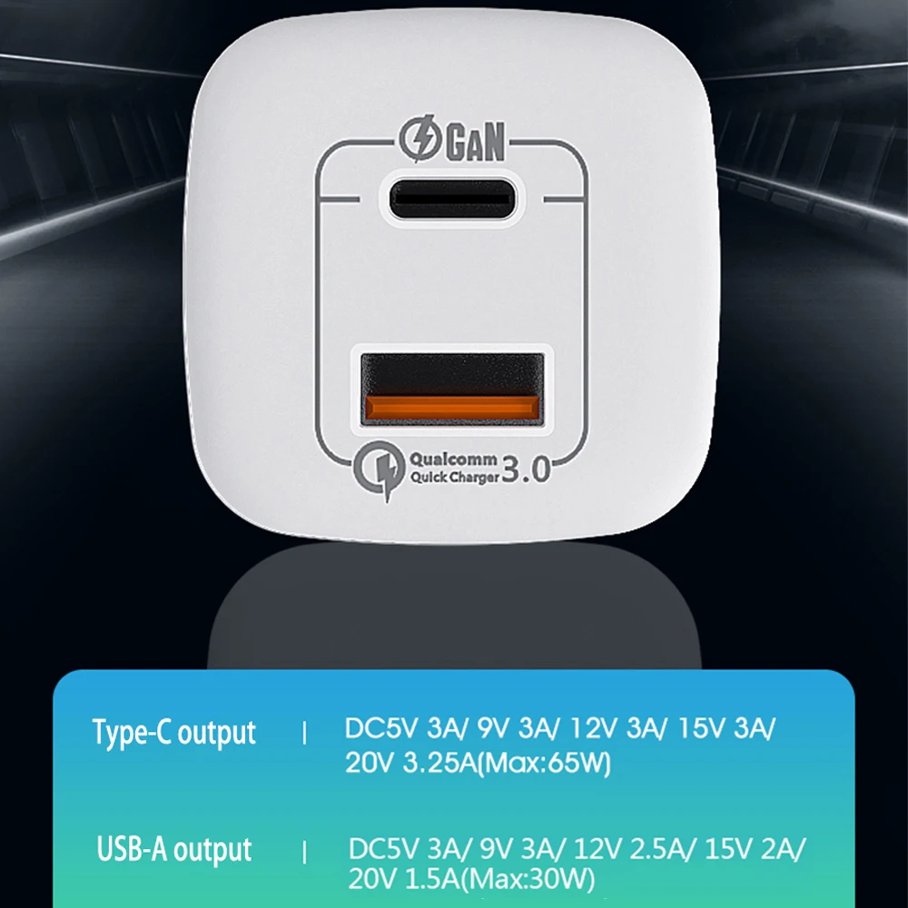 UGOURD PD 65W GaN 고속 충전기 전원 어댑터, USB A 및 C 타입, 빠른 충전, 영국 EU 미국 플러그, 아이패드 맥북 에어 노트북 아이폰용