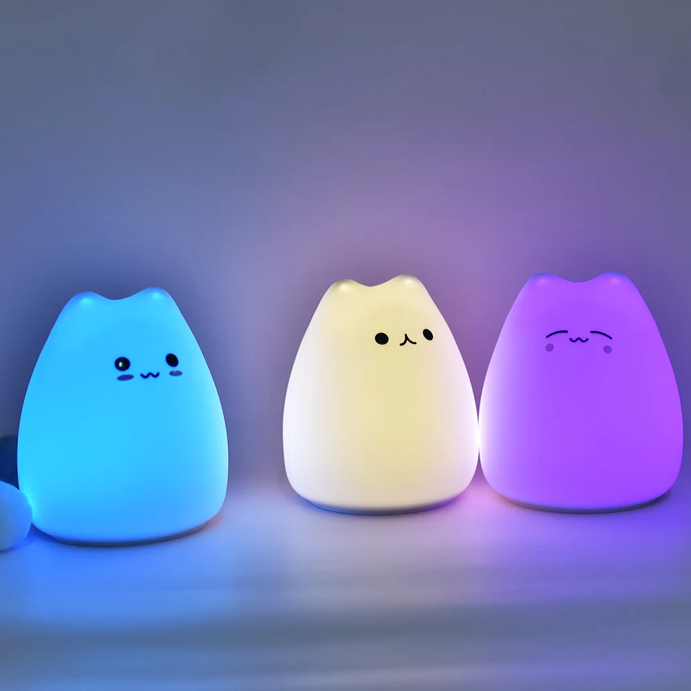 LED Night Light Night Light LED Night Lamp LED Colorful Night Light Animal Cat Silicone Soft Cartoon Baby Nursery Lamp for Children Gift