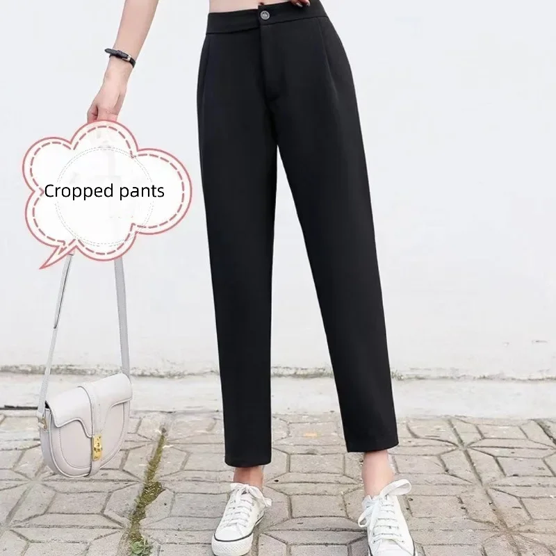 Women's Cropped Pants 2023 New Spring Summer Straight Cylinder Casual Solid Button Zipper PocketsFashion Pencil Trousers
