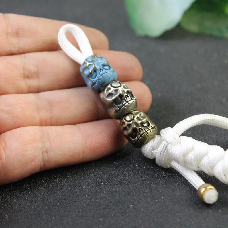 유령 해골 칼 비즈 매는 밧줄 펜던트 황동 DIY Paracord 팔찌 액세서리 쥬얼리 레트로 펑크 유령 우산 밧줄 매력