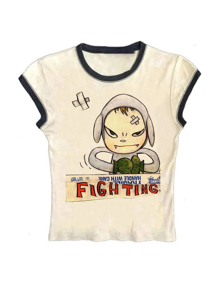 Harajuku Y2k Clothes Aesthetic Emo girl Slim Y2k Crop Top Gothic Punk Baby Tee Vintage Street Women anime Print Grunge T-shirts 5
