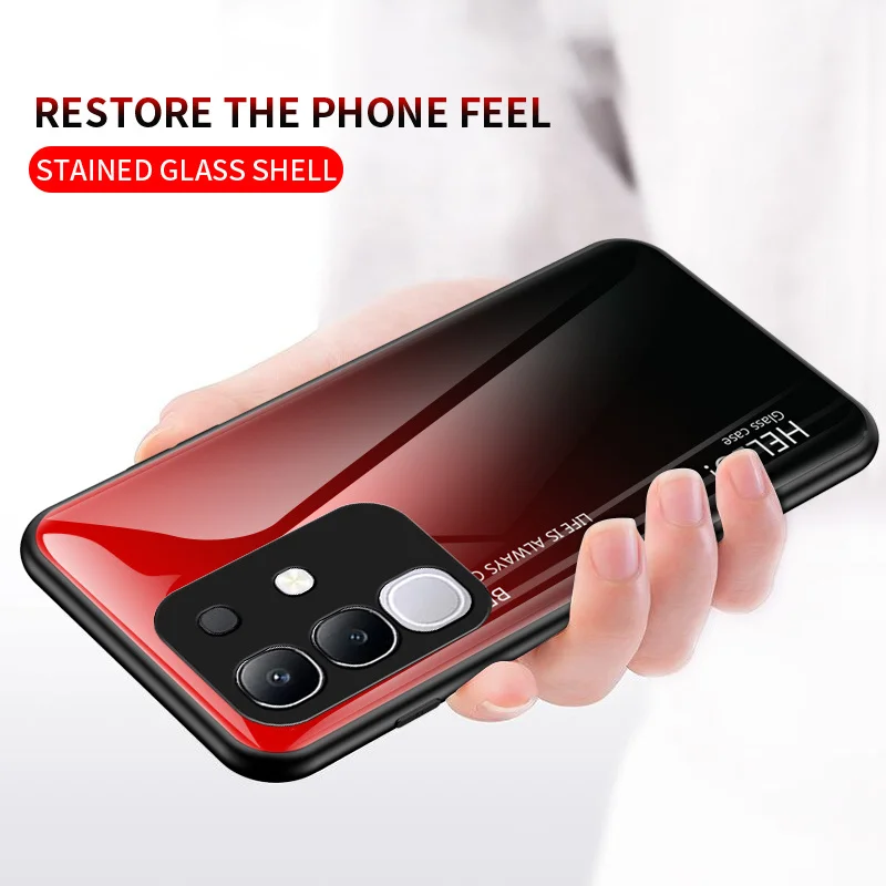 Gradient Tempered Glass Shockproof Hard Back Phone Case