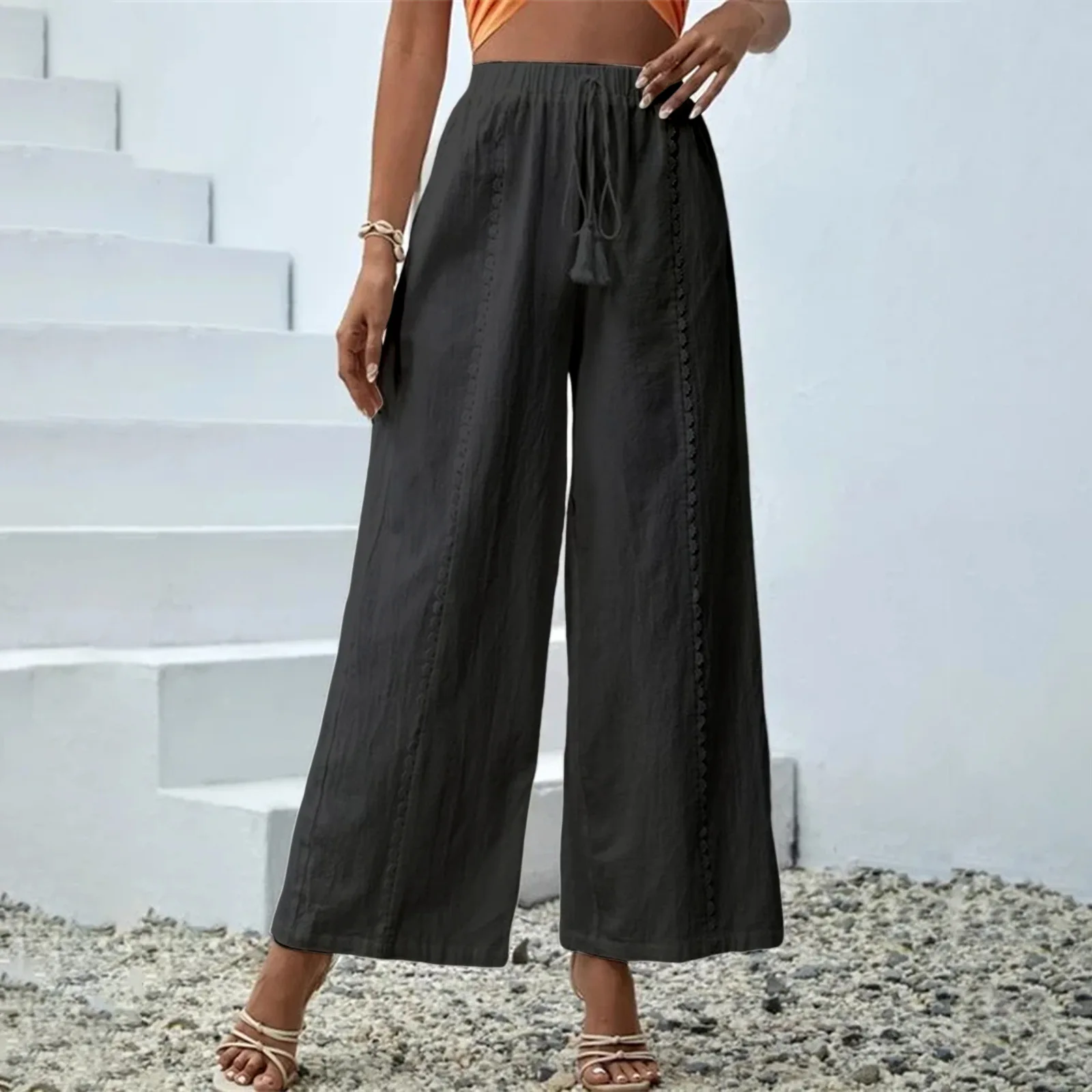 

2023 European and American Fashion New Women's Loose Casual Elegant Tassel Wide Leg Pants
