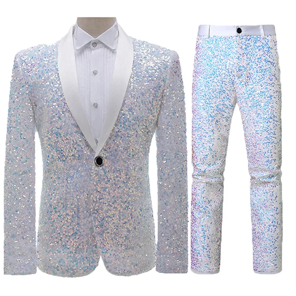Men's Fashionable Nightclub Stage Performance Suit Set Sparkling Color-changing Two-piece Set Elegant Feeling Cross-border