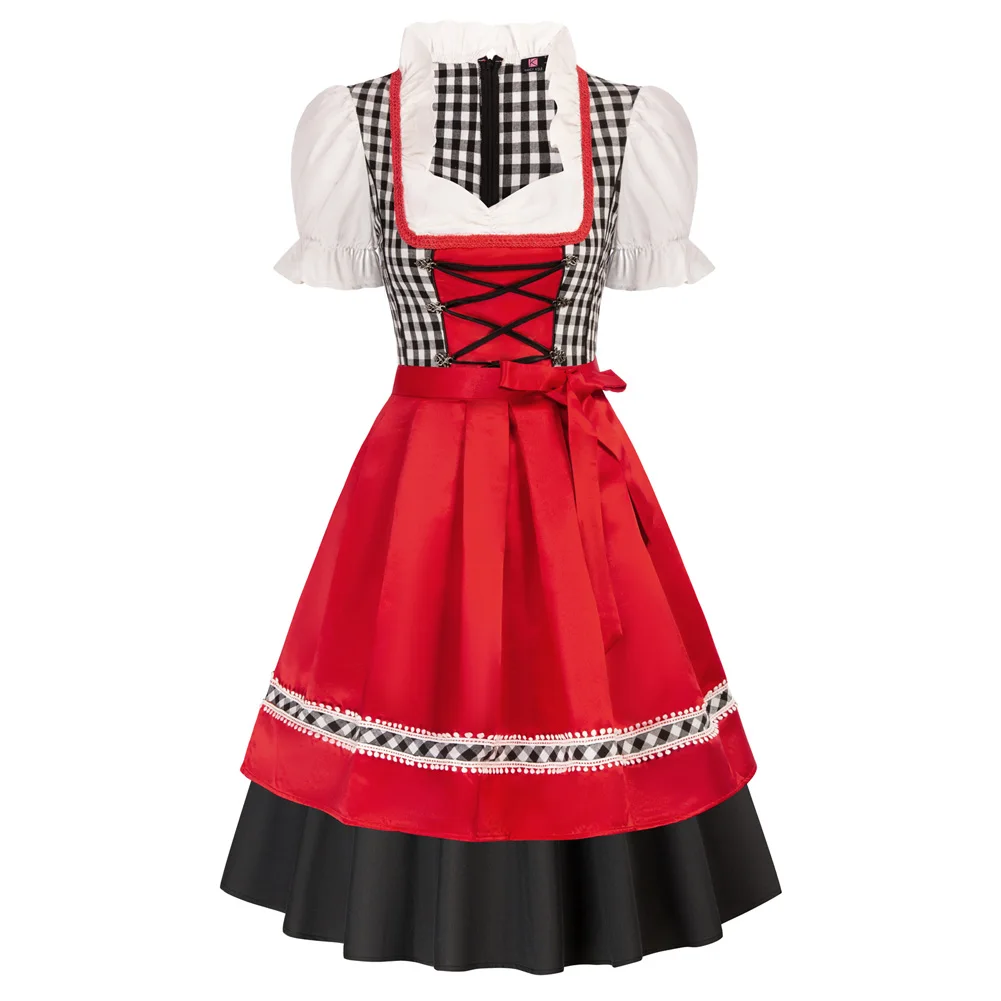 

KK Women 2pcs Set German Bavarian Oktoberfest Costumes Dress+Apron Women's German Dirndl Dress For Halloween Carnival A30