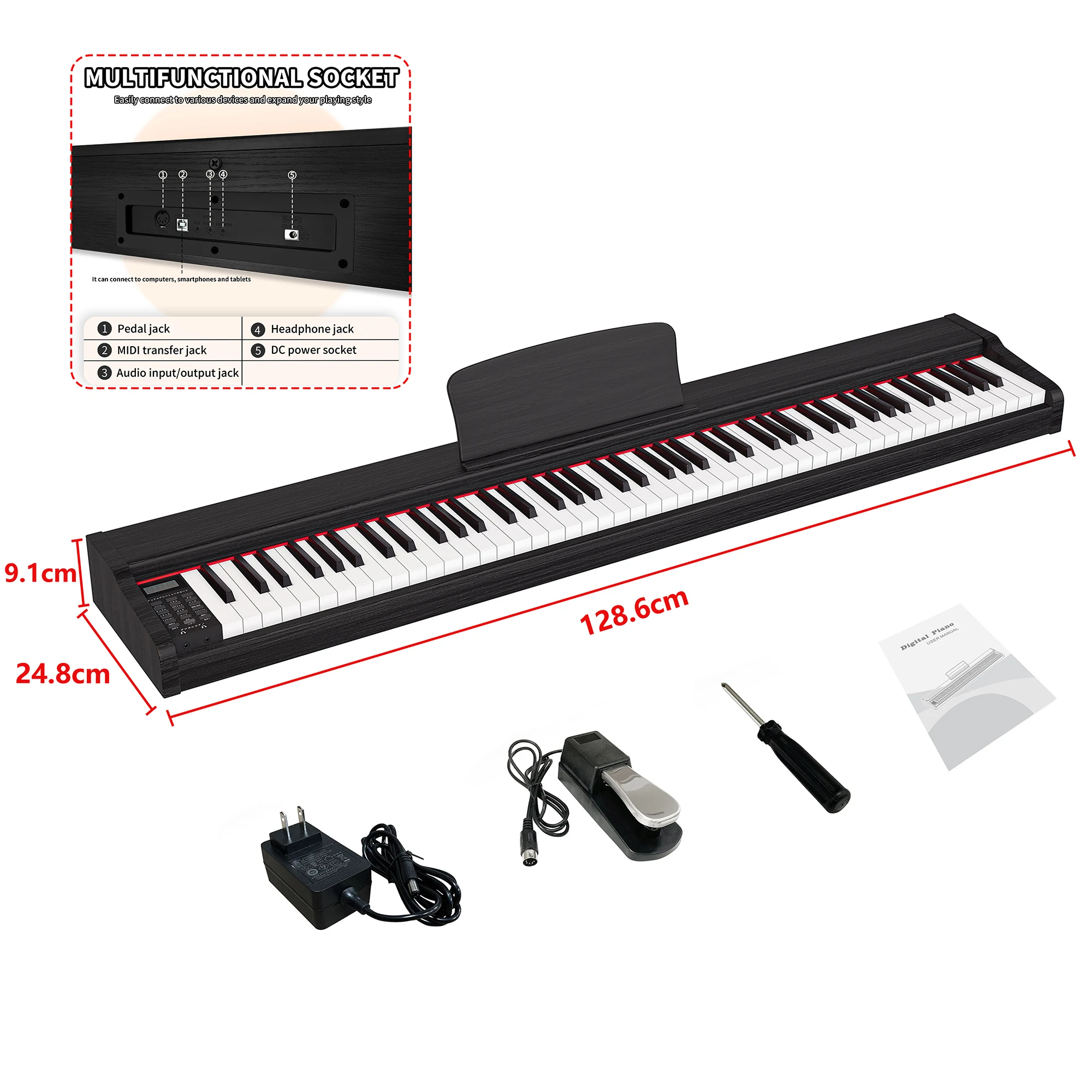 Portable Electric Piano Keyboard Piano 88 Keys Musical Keyboard 88 Key Electronic Electric