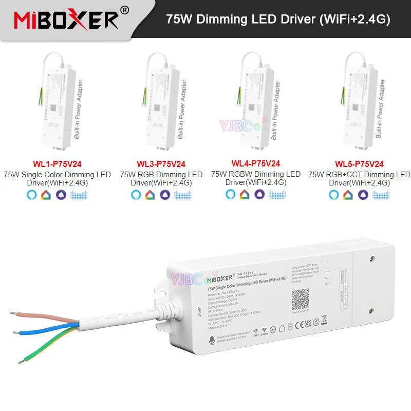 Miboxer (WiFi+2.4G) 24V 75W Single color/RGB/RGBW/RGBCCT Bluetooth Dimming Driver PowerLED Light Transformer music controller manufacturer jbk5 transformer 400va single phase transformer