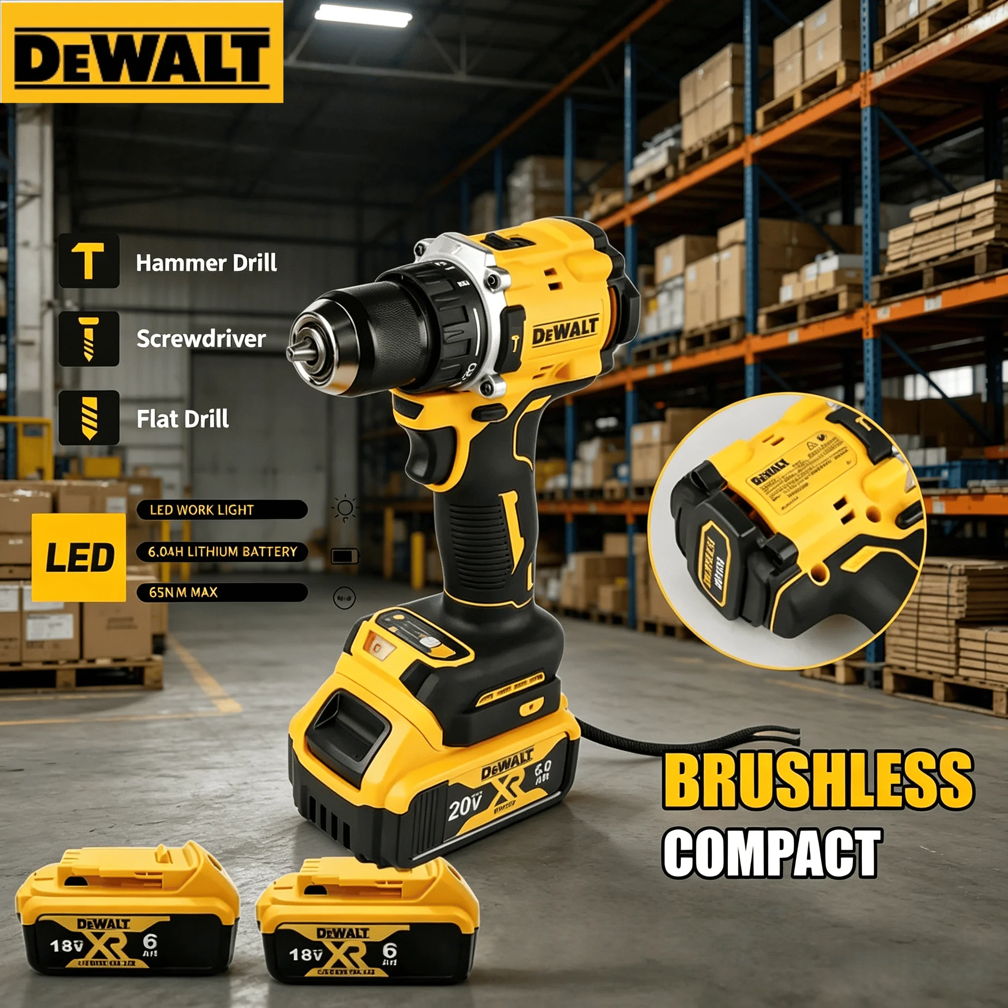 DEWALT DCD805 18V-20V 브러시리스 무선 임팩트 드릴 전기 스크루드라이버 핸드 드릴 전문 전동 공구