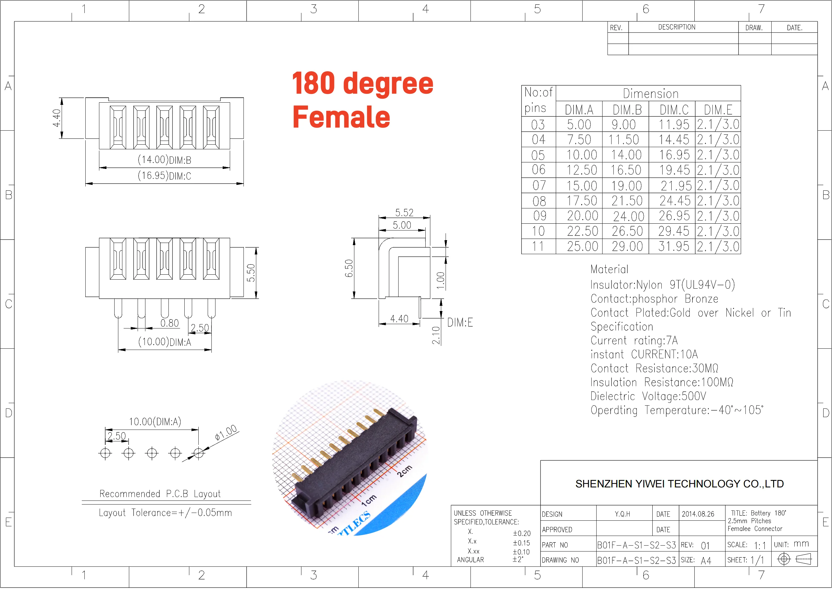5/20/50 Paar Blade-Batterieanschluss, 2,5 mm Rastermaß, 2, 3, 4, 5, 6, 7, 8, 9-polige Steckdose, 7 A Strom, Gold, PCB-Löt-Header-Buchse – Detail 12