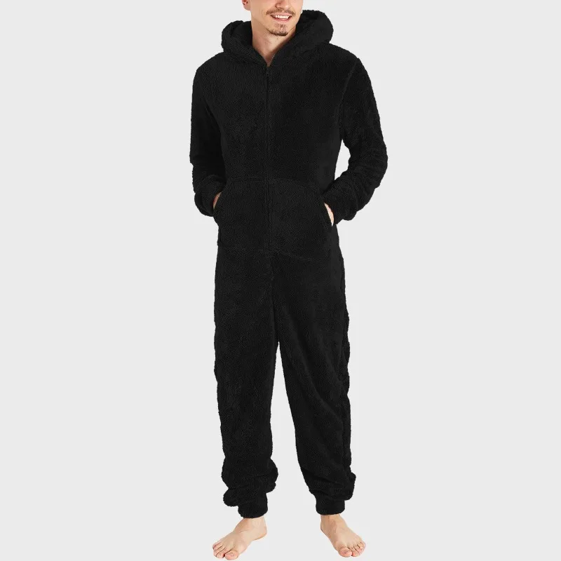 Men's Zipper Warm Plush Thermal One-piece Pajamas for Couples Pajama Man Sleepwear Sleeping Sexy Lingerie Jump Suit men bodysuits men jumpsuits men lingerie