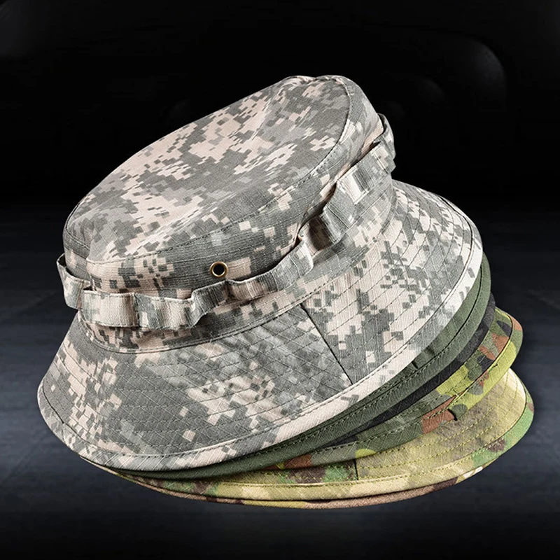 Chapeau de Camouflage d'été pour hommes, pare-soleil, seau tactique  militaire, chasse, pêche, plein air, bord rond, casquette de randonnée