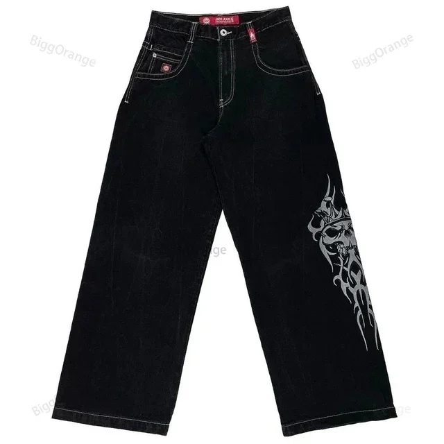 Jnco 남녀공용 헐렁한 청바지, 힙합 록 자수 패턴, 레트로 스트리트웨어, 하라주쿠 하이 웨이스트 와이드 레그 청바지, 2023 신상 패션