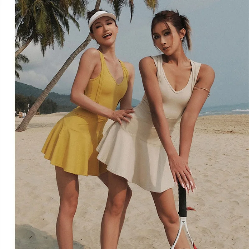 Back Shaping Dress Short Running Tennis Skirt Yoga Clothes Exercise Workout Sports Fitness Breathable Yoga Nude Tennis Clothing