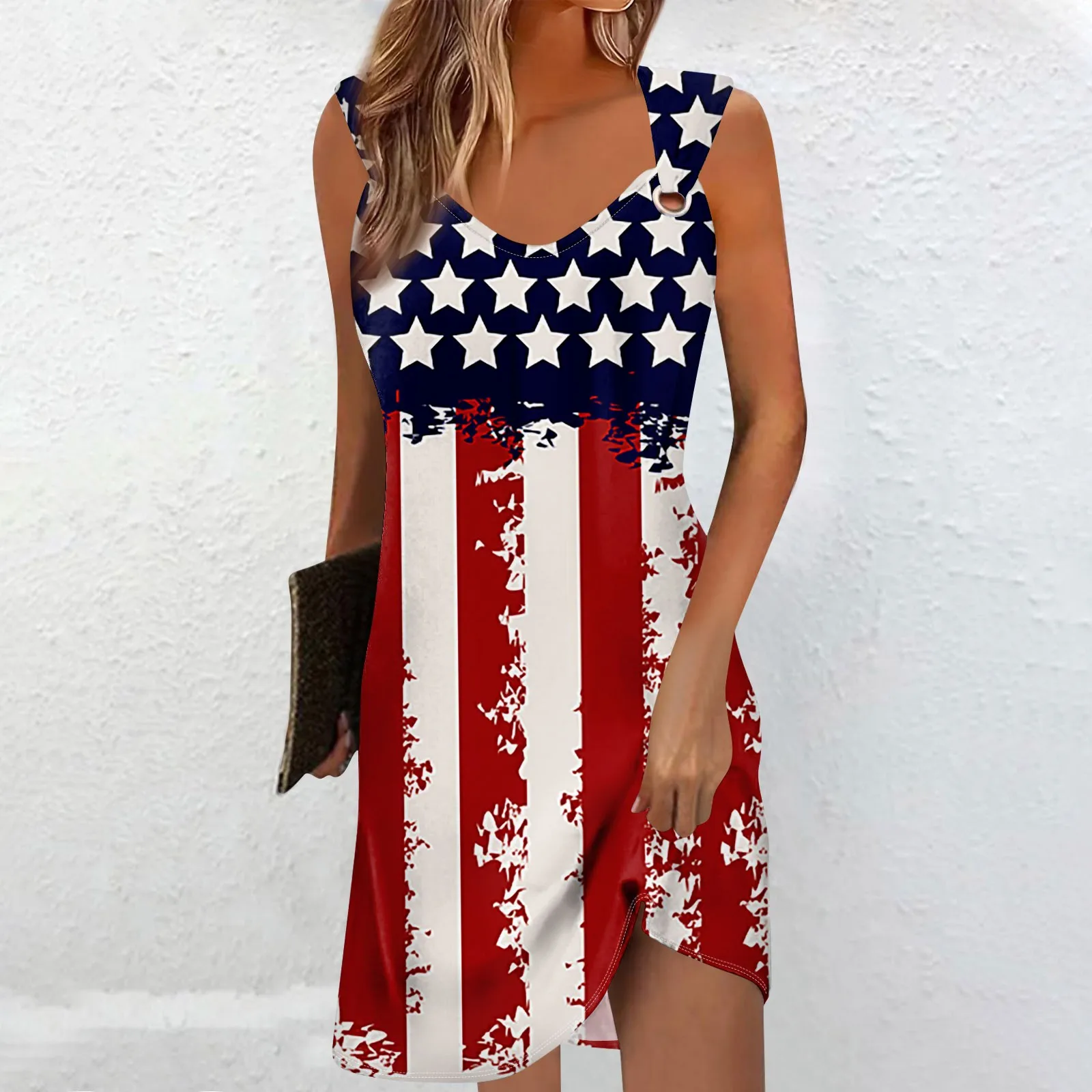 

Iron ring dress, women's national flag, 3D printed pattern, summer long casual loose fit