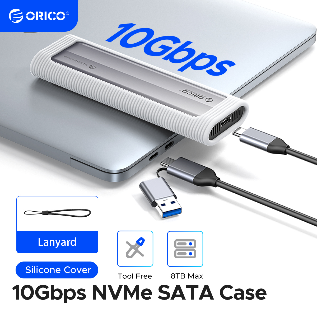  ORICO M.2 NVMe SATA SSD Enclosure Tool-Free USB External 10Gbps M.2 NVMe to USB Adapter Support UASP for PCIe NVMe and SATA SSD 