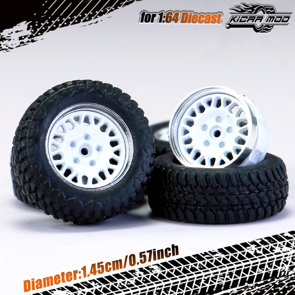 Kicarmod 1/64 Modellauto Allterrain-Räder mit Gummireifen Nietenachse Metallfelgen Durchmesser 14,5mm Umbauteile für Geländefahrzeuge – Detail 13