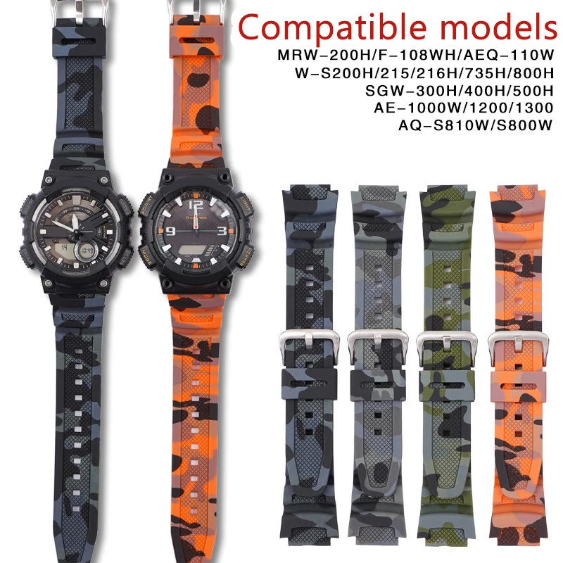Cinturino Per Casio Aq-S810W Cinturino In Gomma Ae-1000W Ae-1200/1300 Sgw-300 Accessori Per Bracciale Da Polso In Silicone Mimetico 18Mm