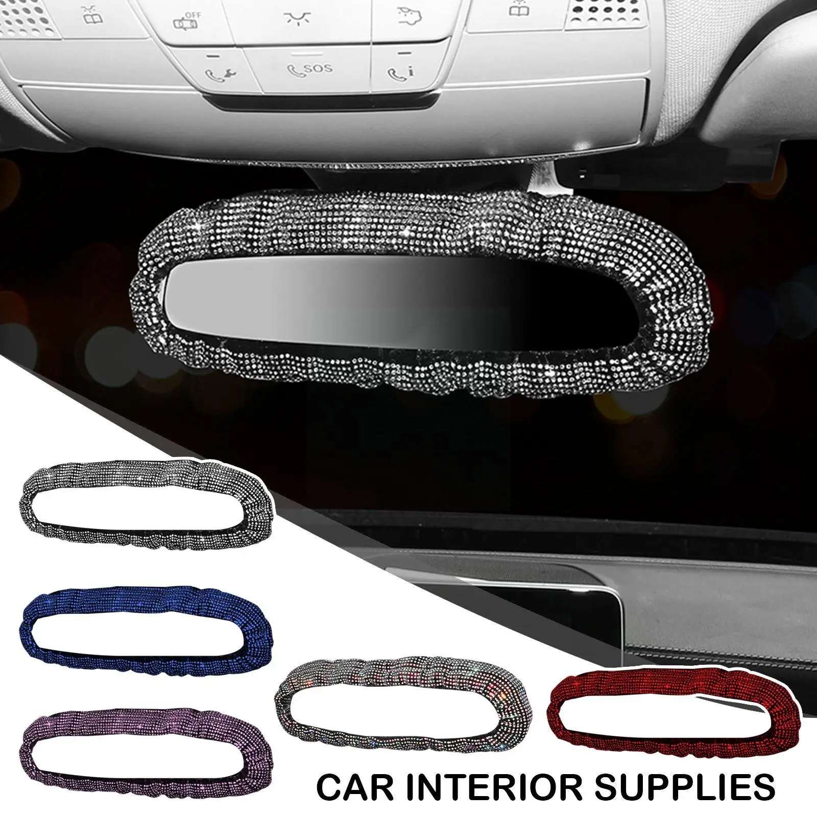 Rhinestone Shiny Rearview Mirror Decor Car Interior Accessories For Women Bling Rhinestone Rear View Mirror Crystal Diamond O9Y6