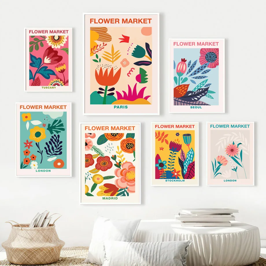 

Abstract Flower Market Colorful Pastel Denmark Wall Art Canvas Painting Posters And Prints Wall Pictures For Living Room Decor