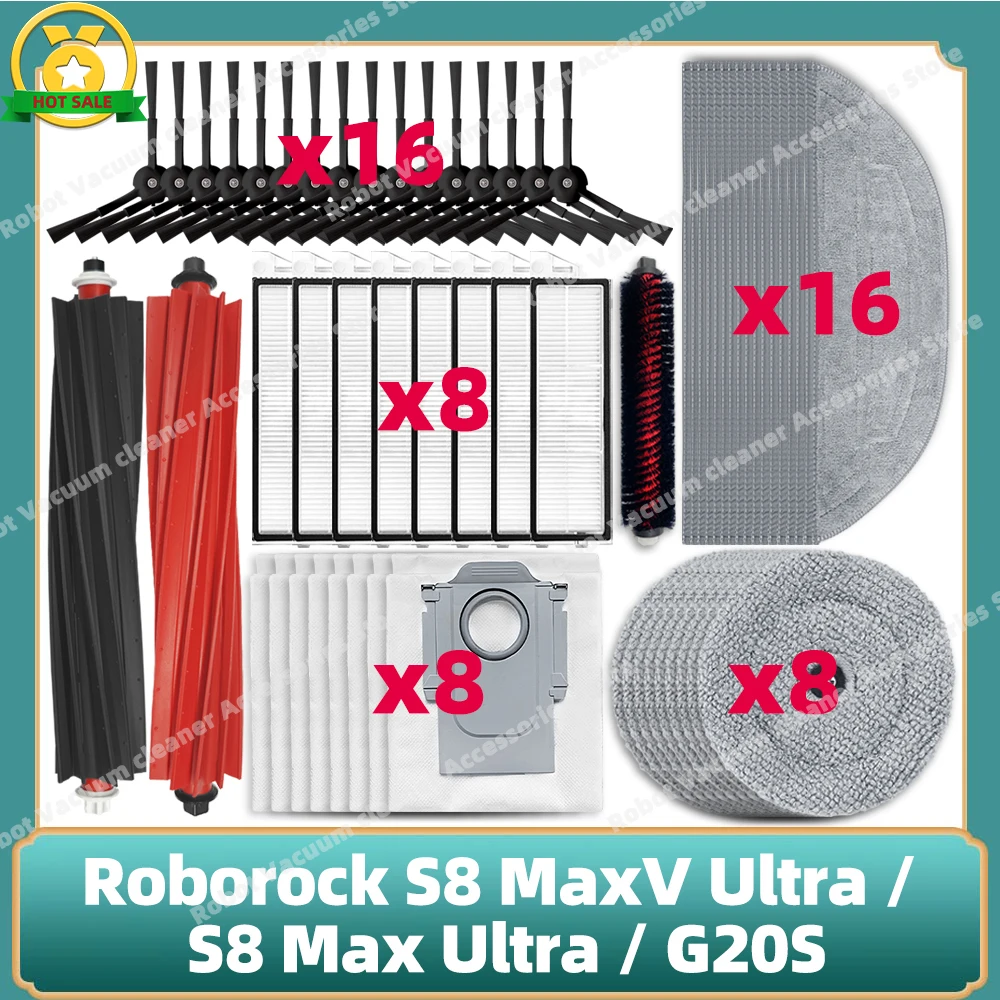 로보락 S8 MaxV Ultra / S8 Max Ultra / G20s 와 호환 가능한 메인 사이드 브러시 걸레 천 헤파 필터 먼지 봉..