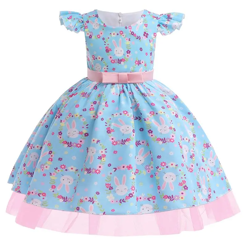 

Girl Dress 2023 New Summer Fly Sleeve Dresses Children's Gauze Cartoon Rabbit Print Princess Dresses Children's Dress For Girls