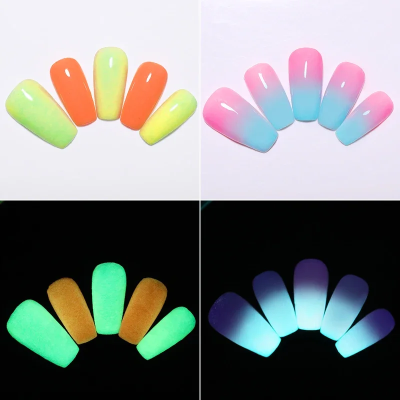 Ultrafine Luminous Dip Nail Powder Set Phosphor Dipping Glitter Glow in Dark Shining Fluorescent Natural Dry Chrome