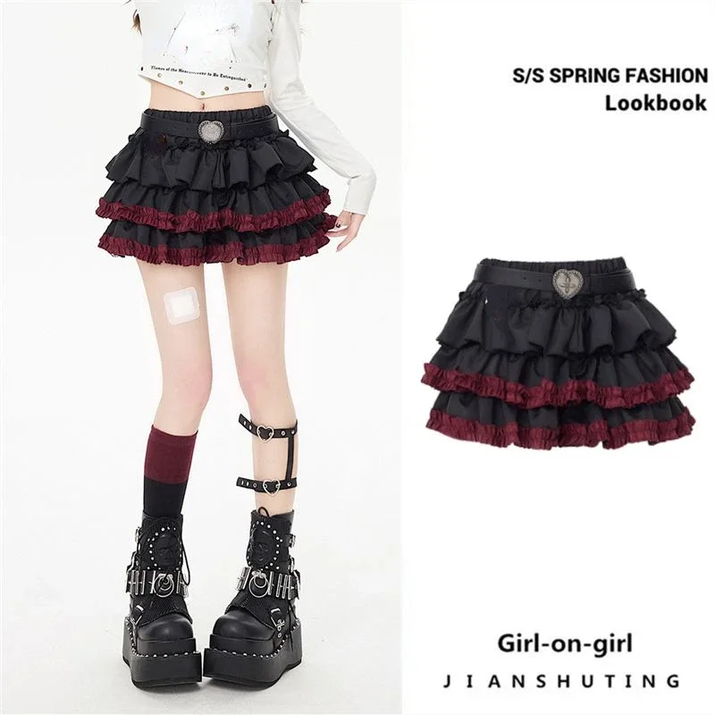 Fluffy Skirt Women High Waist Gothic Black Mini Skirt Punk Stree