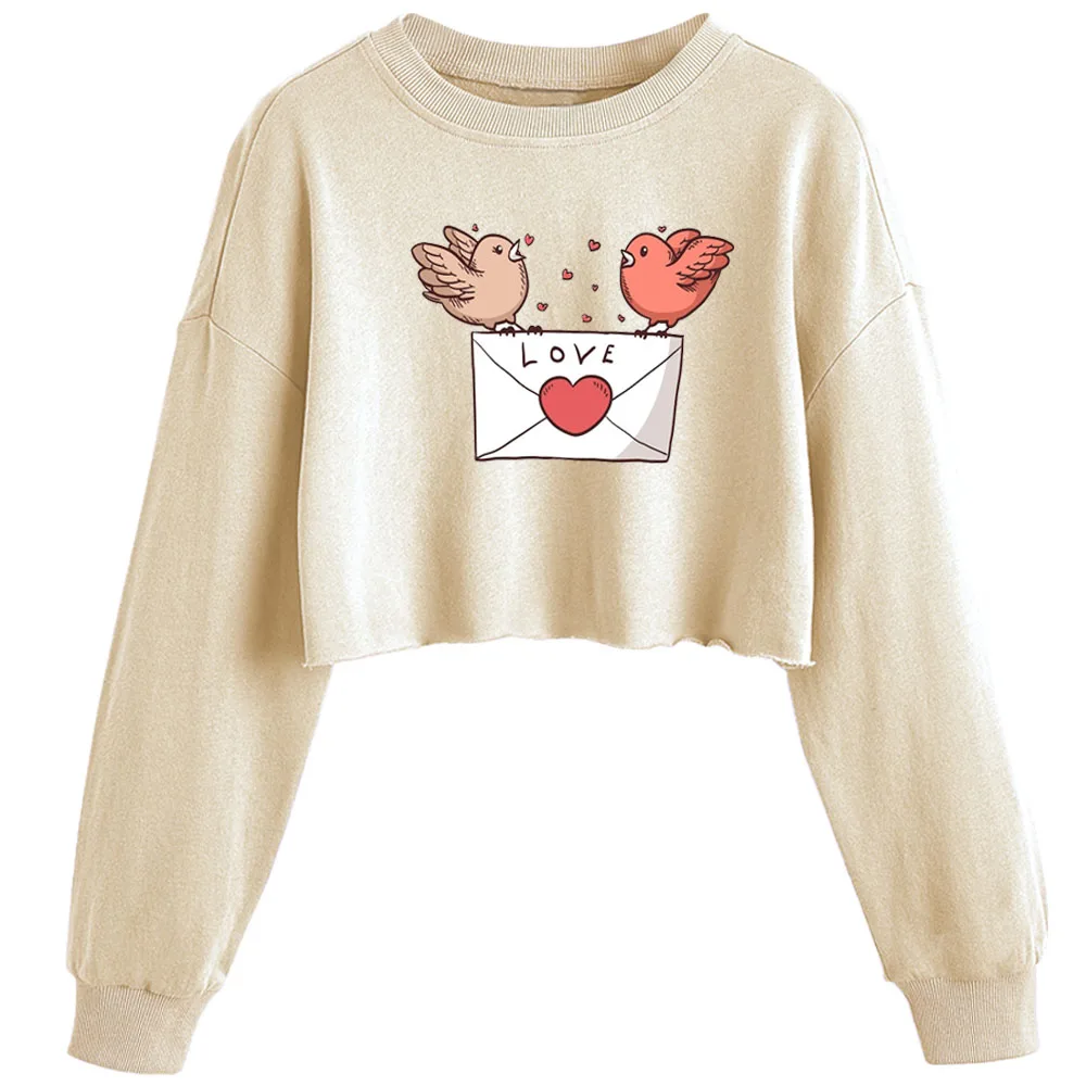 

Homing Pigeon Love Print Casual Crop Sweatshirts Pullover