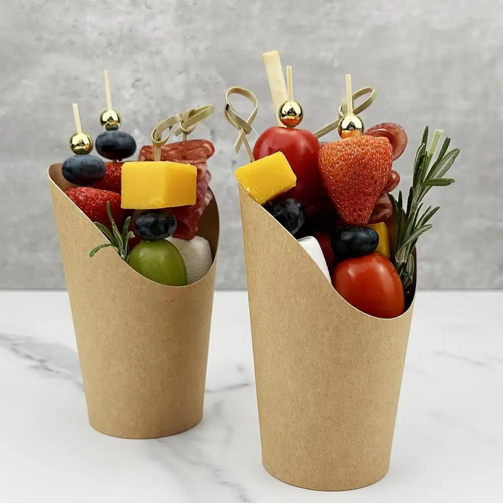 1 Set Disposable Paper Snack Cups With Cocktail Picks And Clear Gift Bag Ties 14Oz French Fry Holder Snack Charcuterie Cup