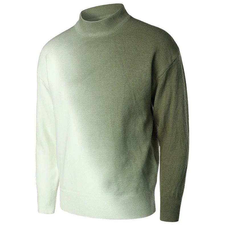 

Covrlge Autumn Winter Men's Mock Neck Pullover Knitwear Gradient Color Printing Sweater for Men Casual Male Streetwear MZM239
