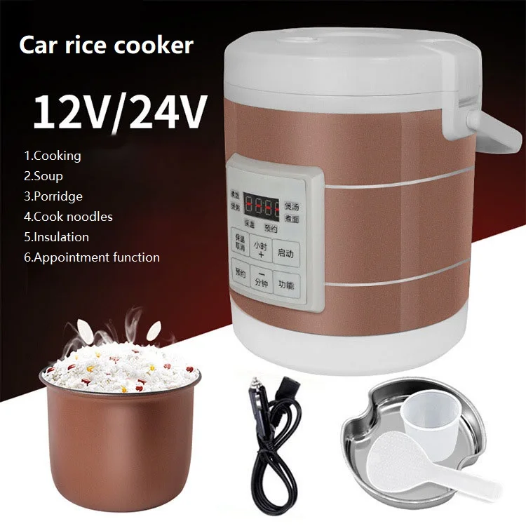 12V 24V mini rice cooker 1.6L car trucks electric soup porridge cooking