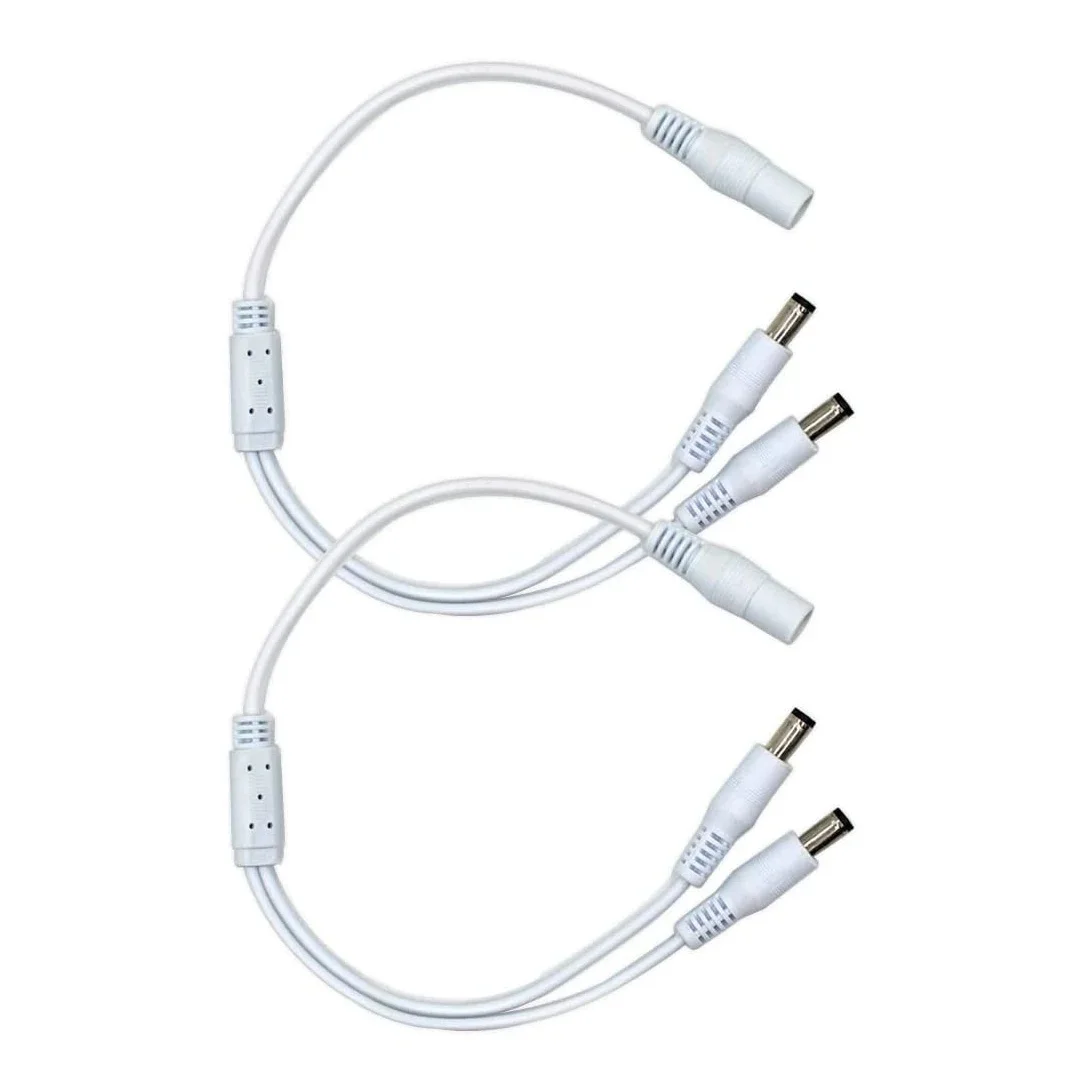 2Pack White 1 female to 2 male Way DC Power Splitter Cable Barrel Plug 5.5x2.1mm for CCTV Cameras LED Light Strip and more