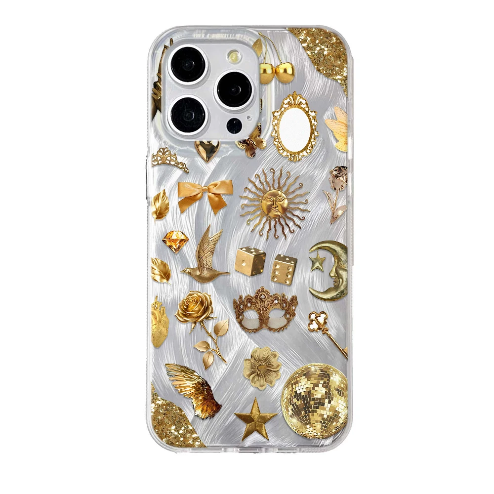 Golden Sun Cherry Feather Texture Phone Case Cover
